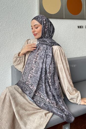 Lamelif Retro Desen Soft Şal Gri