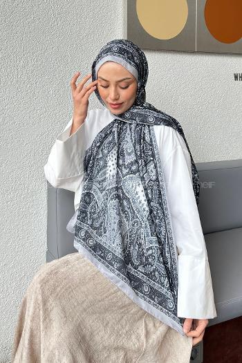 Lamelif Retro Desen Soft Şal Gri Siyah