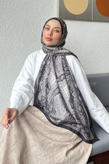 Lamelif Retro Desen Soft Şal Siyah Bej