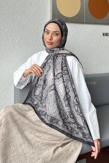 Lamelif Retro Desen Soft Şal Siyah Bej