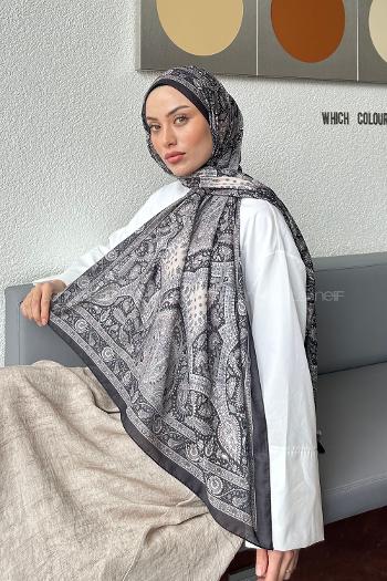 Lamelif Retro Desen Soft Şal Siyah Bej
