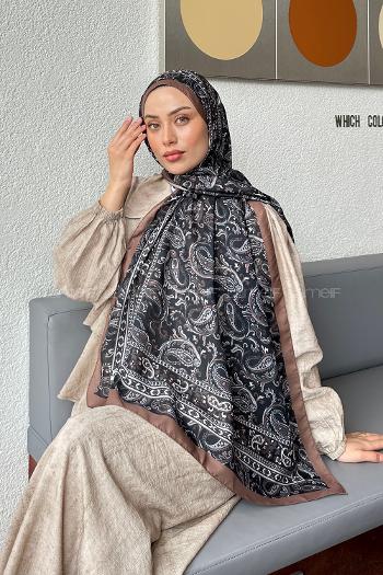 Lamelif Retro Desen Soft Şal Siyah Süttlü Kahve