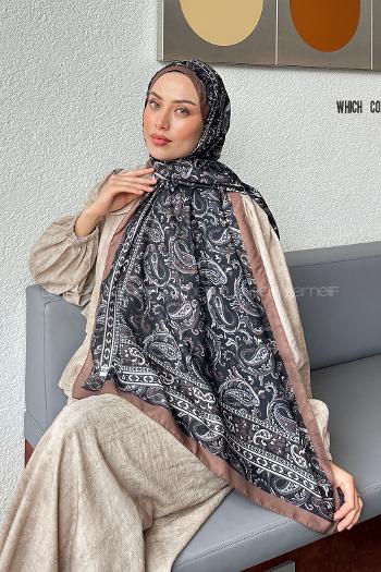 Lamelif Retro Desen Soft Şal Siyah Süttlü Kahve