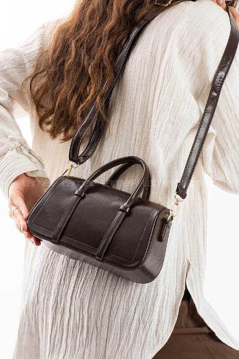 Lamelif Jessy Model Deri Kadın El Ve Omuz Çantası Acı Kahve