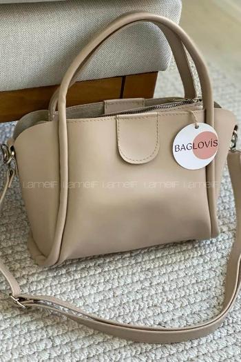 Lamelif Makyaj Çantalı Mıknatıs Kapatmalı Kadın Omuz Çantası Vizonrengi