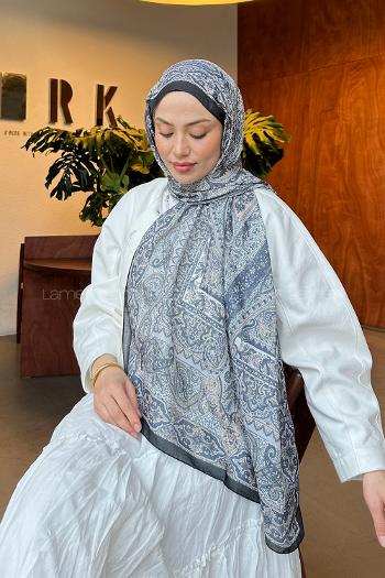 Lamelif Retro Desen Soft Şal Siyah Gümüş