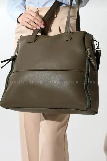 Modalamelif Yan Fermuar Detaylı Deri Çanta Haki