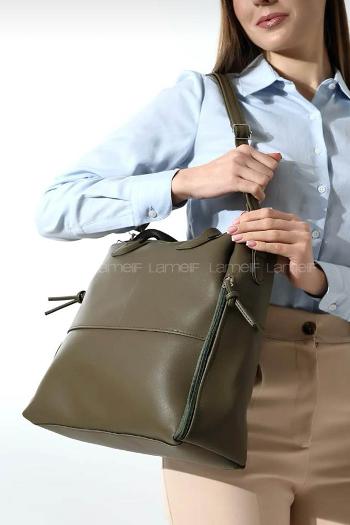 Modalamelif Yan Fermuar Detaylı Deri Çanta Haki