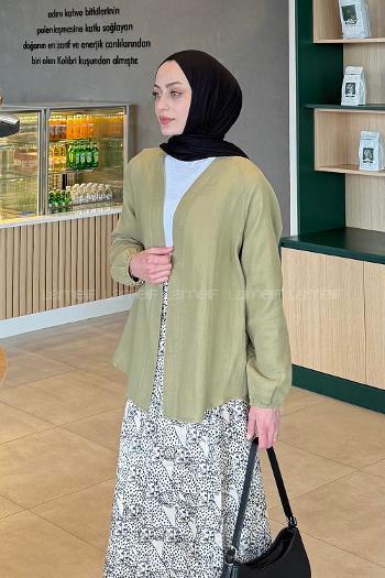 Lamelif Düz Keten Kimono Haki