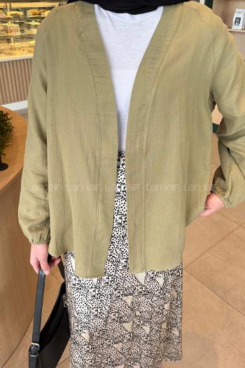 Lamelif Düz Keten Kimono Haki