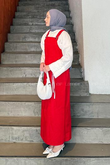 Lamelif Kanguru Cepli Tesettür Elbise Bordo