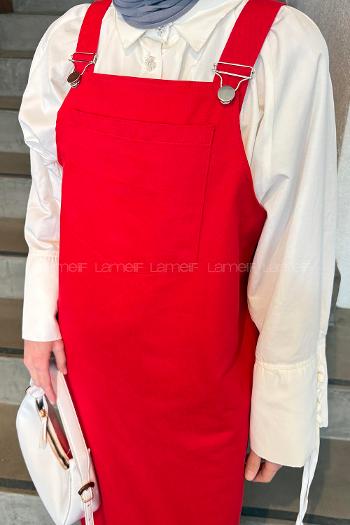 Lamelif Kanguru Cepli Tesettür Elbise Bordo