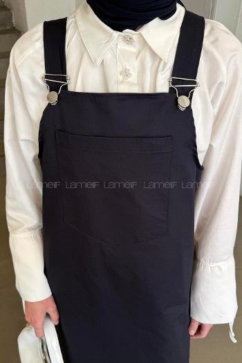 Lamelif Kanguru Cepli Tesettür Elbise Lacivert