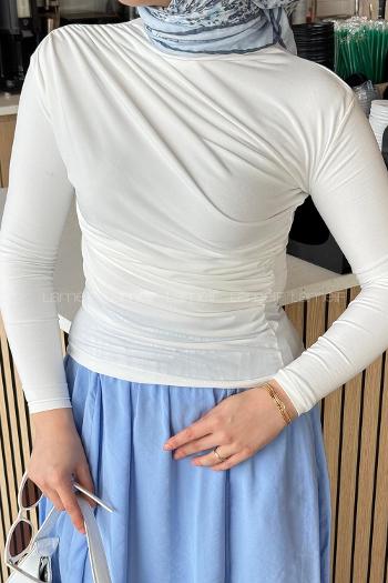 White Mock Turtle Neck Long Arm Sandy Fabric Body