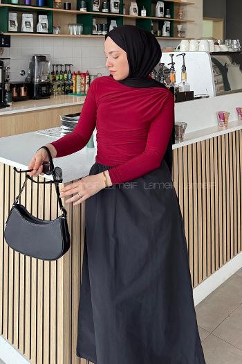 Lamelif Büzgü Detaylı Sandy Body Bordo