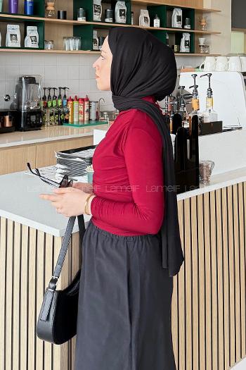 Lamelif Büzgü Detaylı Sandy Body Bordo