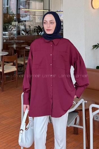 Claret Red Shirt Collar Long Arm Poplin Fabric Unprinted Shirt