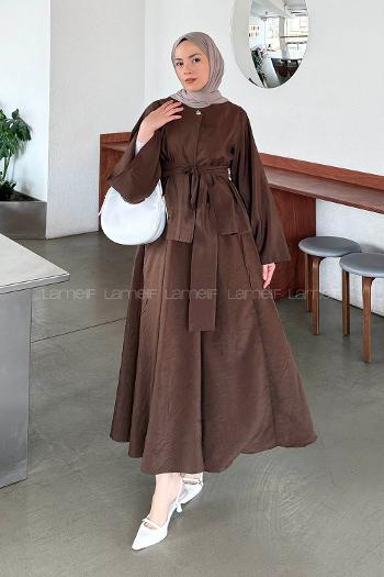 Bitter Brown Medium Crew Neck Long Arm Cotton Skirt Suit