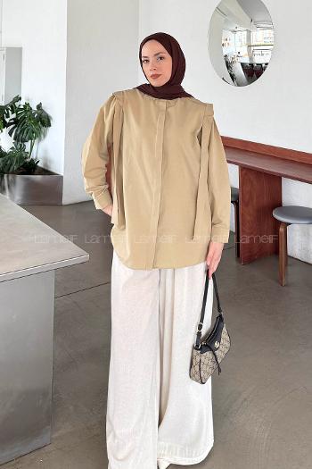 Beige Shirt Collar Long Arm Cotton Shirt