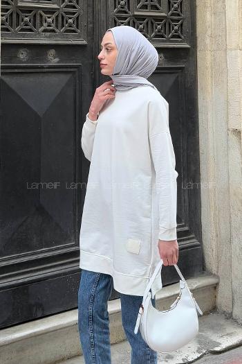 Lamelif İki iplikli Arma Detaylı Sweat Tunik Beyaz