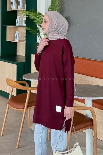Lamelif İki iplikli Arma Detaylı Sweat Tunik Bordo