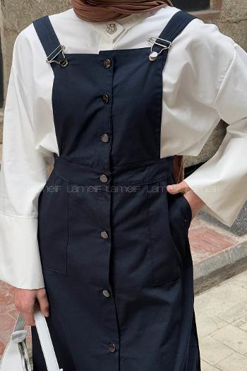 Lamelif Önü Boydan Düğmeli Salopet Lacivert