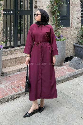 Plum Shirt Collar Cotton Dresess