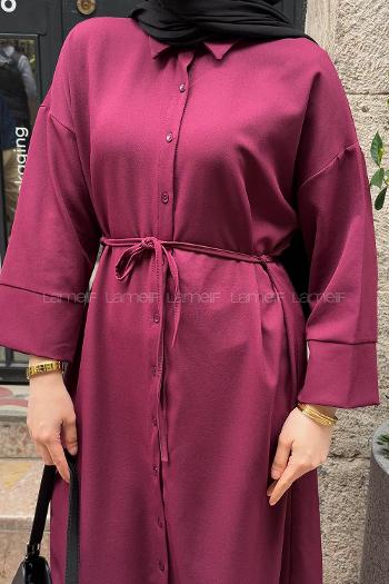 Plum Shirt Collar Cotton Dresess
