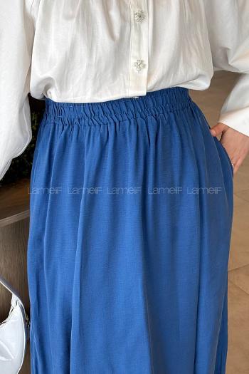 Lamelif Cep Detaylı Keten İndigo