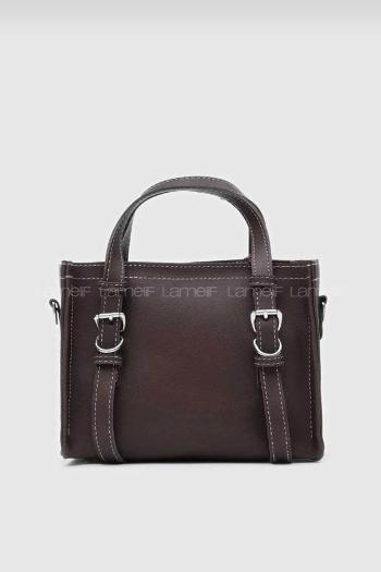 Lamelif Deri Görünümlü Kadın Omuz Çantası Acı Kahve