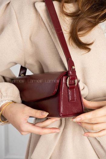 Lamelif Gloria Model Deri Kadın El Ve Omuz Çantası Bordo