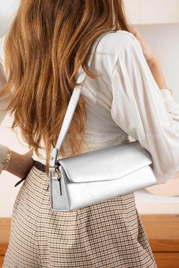 Lamelif Gloria Model Deri Kadın El Ve Omuz Çantası Gümüş