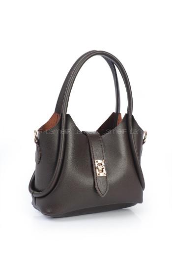 Lamelif Kilit Detaylı Mini Kanguru El Ve Omuz Çantası Kadın Acı Kahve