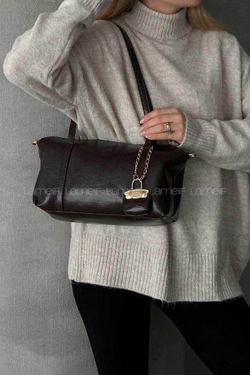 Lamelif Vanetta Model Deri Kadın El Ve Omuz Çantası Acı Kahve