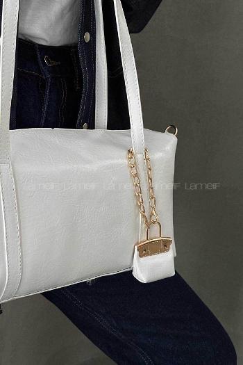 Lamelif Vanetta Model Deri Kadın El Ve Omuz Çantası Beyaz