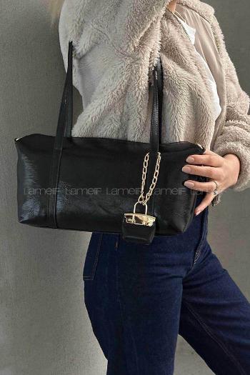 Lamelif Vanetta Model Deri Kadın El Ve Omuz Çantası Siyah