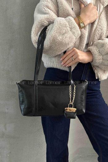 Lamelif Vanetta Model Deri Kadın El Ve Omuz Çantası Siyah