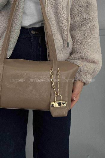 Lamelif Vanetta Model Deri Kadın El Ve Omuz Çantası Vizonrengi