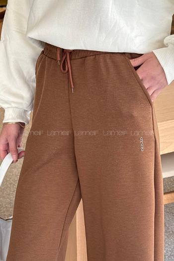 Lamelif Modal Kumaş Bol Paça Eşofman Kahve