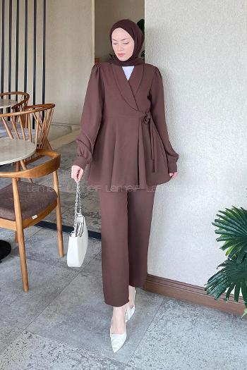 Lamelif Bağlamalı Ceketli Takım Acı Kahve