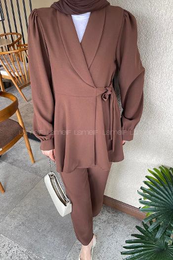 Lamelif Bağlamalı Ceketli Takım Acı Kahve