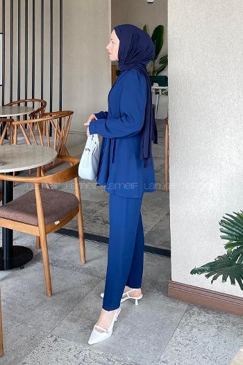 Lamelif Bağlamalı Ceketli Takım Lacivert