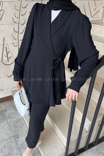 Lamelif Bağlamalı Ceketli Takım Siyah
