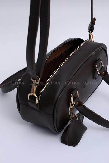 Lamelif Charm Detaylı Fermuarlı Ayarlanabilir Askılı El, Kol ve Omuz Çantası Acı Kahve