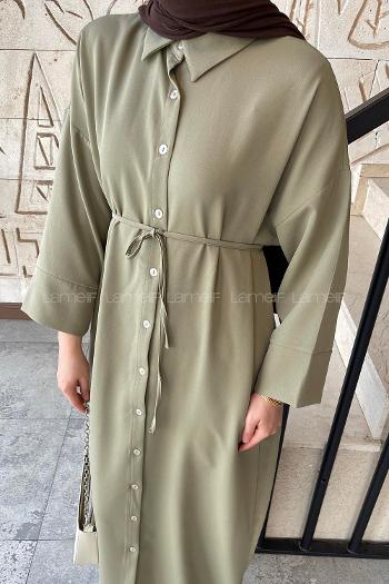 Army Green Shirt Collar Cotton Dresess