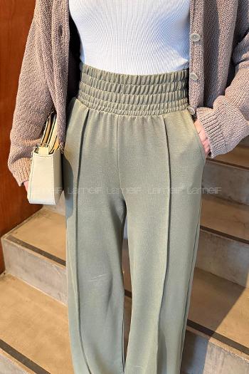 Khaki Cotton Polyester Elastic Waist Comfortable Pants