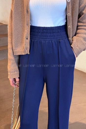 Navy Blue Cotton Polyester Elastic Waist Comfortable Pants