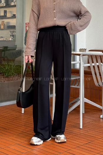 Black Cotton Polyester Elastic Waist Comfortable Pants