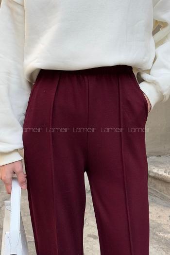 Claret Red Cotton Polyester Elastic Waist Comfortable Pants