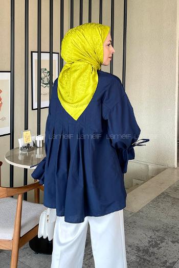 Lamelif Kol Tünel İp Detaylı Gömlek Lacivert